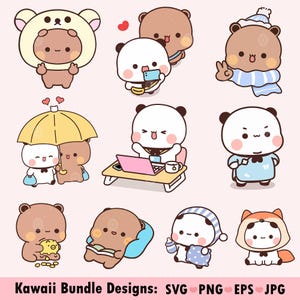 Kawaii Cute  Bundle Panda Bear Couple, Bubu Dudu love, Cute Clipart Cartoon PNG, Kawaii Set Bundle, Cute animal, panda bear SVG