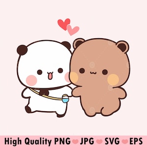 Kawaii Panda Bear Couple love Svg, Lovely Panda and bear Cute Dudu Bubu Kawaii Clipart Png gift for lovers, Digital download