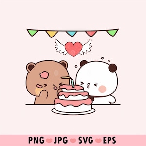 Funny Panda Bear Couple love Svg, Lovely Panda and bear Cute Dudu Bubu Kawaii Clipart Png gift for lovers, Digital download