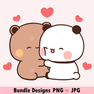 Kawaii Panda Bear Couple love Svg, Lovely Panda and bear Cute Dudu Bubu Kawaii Clipart Png gift for lovers, Digital download