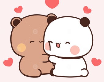 Kawaii Panda Bear Couple love Svg, Lovely Panda and bear Cute Dudu Bubu Kawaii Clipart Png gift for lovers, Digital download