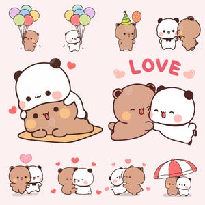 Kawaii Panda Bear Lovely couple animals cartoon love Svg, 10 Cute Bubu Dudu Bear Kawaii Panda Clipart Png gift for lovers, Digital download