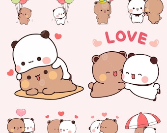 Kawaii Panda Bear Lovely couple animals cartoon love Svg, 10 Cute Bubu Dudu Bear Kawaii Panda Clipart Png gift for lovers, Digital download