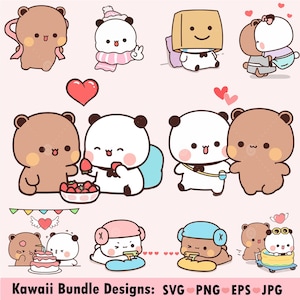 Kawaii Bubu Dudu hug love, Panda Bear couple love Svg, 10 Cute Dudu Bubu Kawaii Clipart Png gift for lovers, Digital download