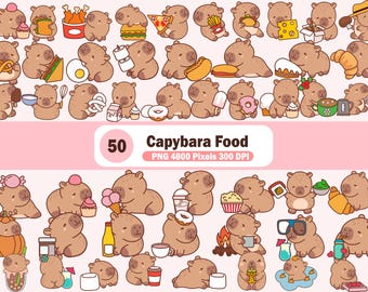 Capybara Food PNGs Bundle - Instant Download for GoodNotes Printable Planners Digital Stickers Cute Capybara PNG Kawaii Animal PNG