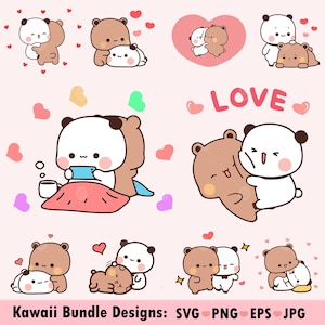 Kawaii Dudu Bubu hug love, Panda Bear couple love Svg, 10 Cute Dudu Bubu Kawaii Clipart Png gift for lovers, Digital download