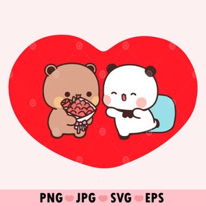Kawaii Panda Bear Couple love Svg, Lovely Panda and bear Cute Dudu Bubu Kawaii Clipart Png gift for lovers, Digital download
