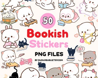 Bookish Cat PNG Bundle Bookish Kawaii kitten Sublimation Book Lover Clipart Cute Bookish Sticker Coquette Bookish Girly Set