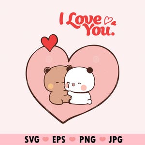 I Love You Png Kawaii Panda Bear Couple love Svg, Lovely Panda and bear Cute Dudu Bubu Kawaii Clipart Png gift for lovers, Digital download