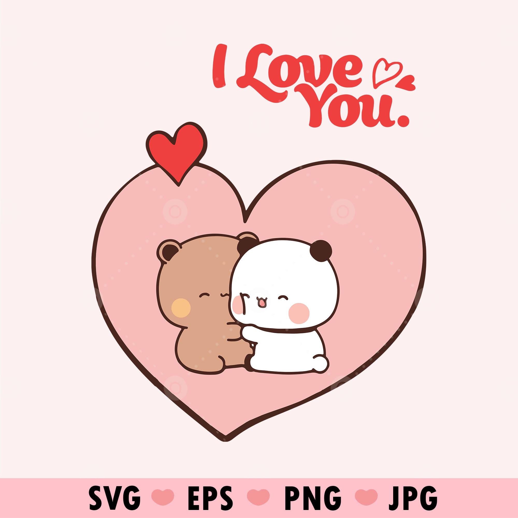 I Love You Png Kawaii Panda Bear Couple love Svg, Lovely Panda and bear Cute Dudu Bubu Kawaii Clipart Png gift for lovers, Digital download