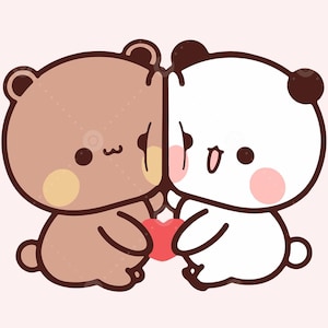 Cute Lovers holding heart, Dudu Bubu couple, kawaii bear panda, bubu dudu svg, Instant Download, kawaii clipart gift for her svg png jpg eps
