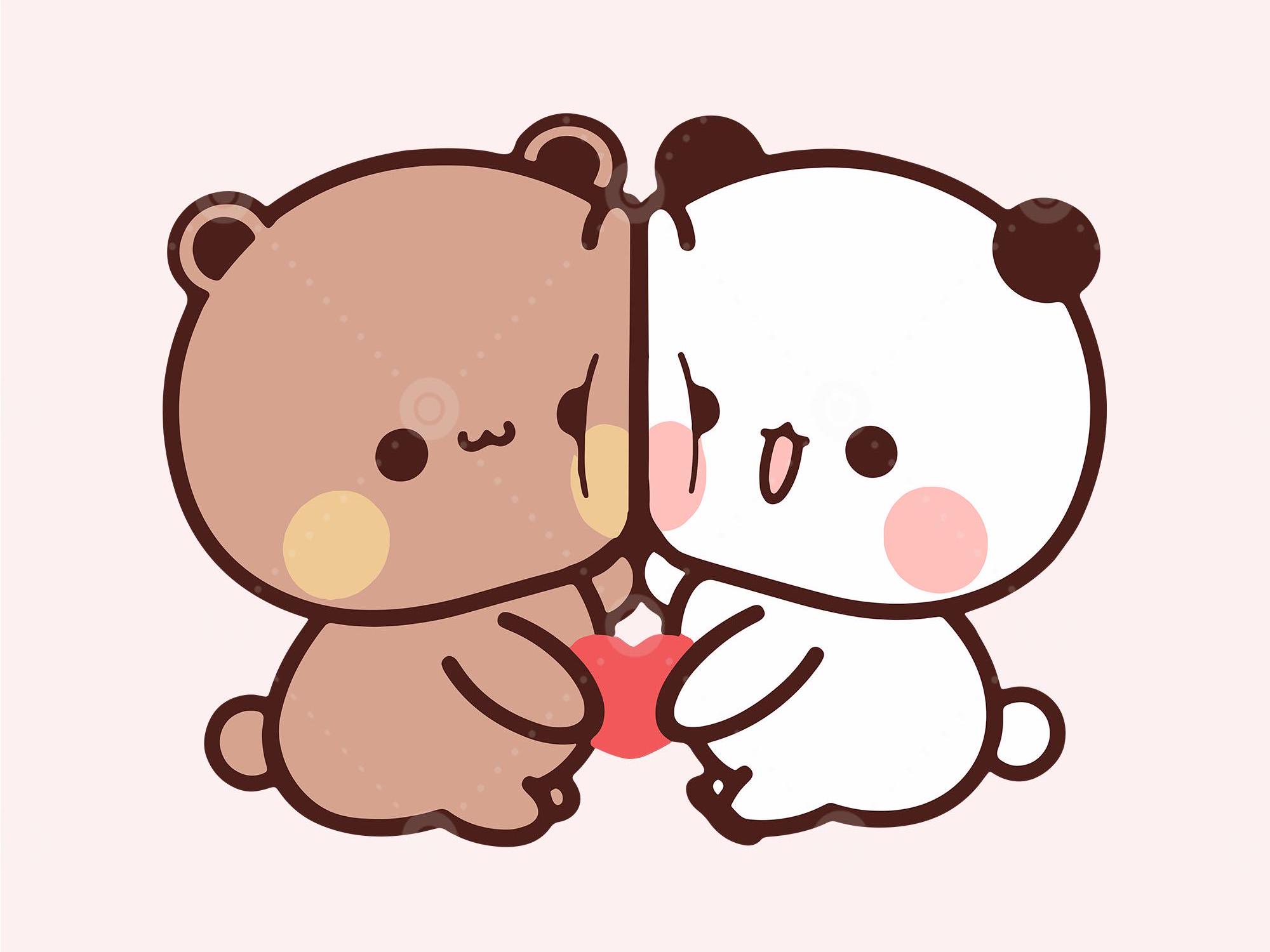 Kawaii Clipart SVG: Panda Bear Svg, Love Couple Svg (Digital