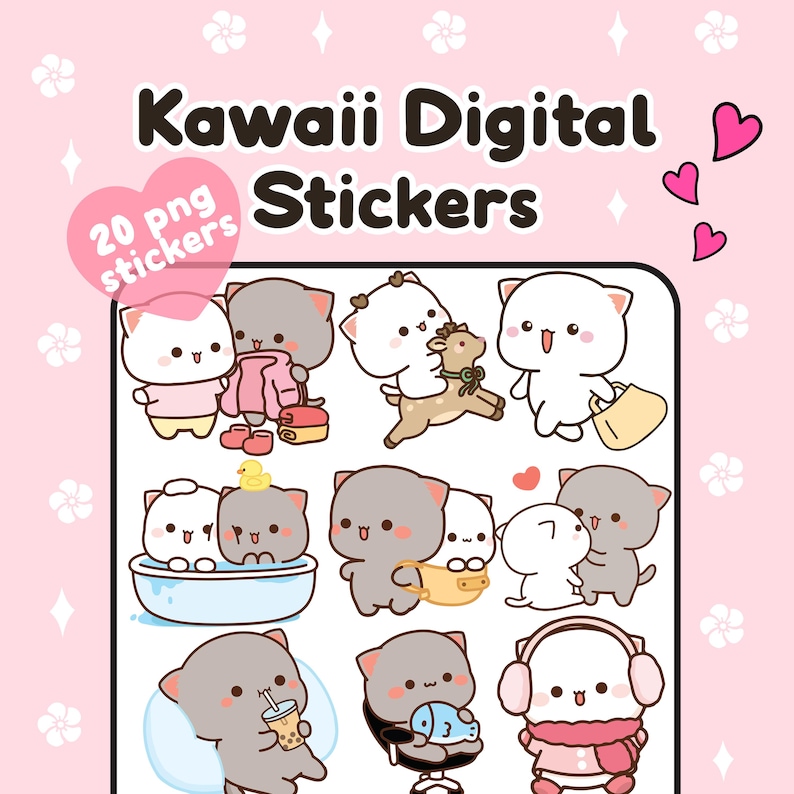 Digital Stickers Cute Cat Kawaii Goodnotes Sticker Pack – Adorable ...