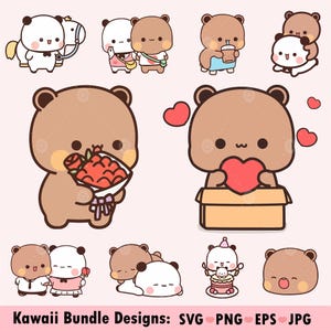 Kawaii Bear and Panda  Couple love Svg, 10 Cute Bubu Dudu Kawaii Clipart Png gift for lovers, Digital download