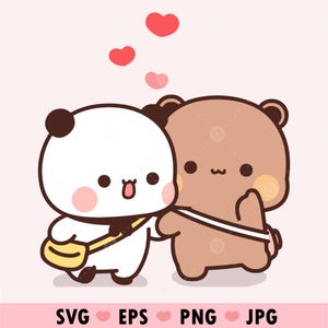 Kawaii Panda Bear Couple love Svg, Lovely Panda and bear Cute Dudu Bubu Kawaii Clipart Png gift for lovers, Digital download