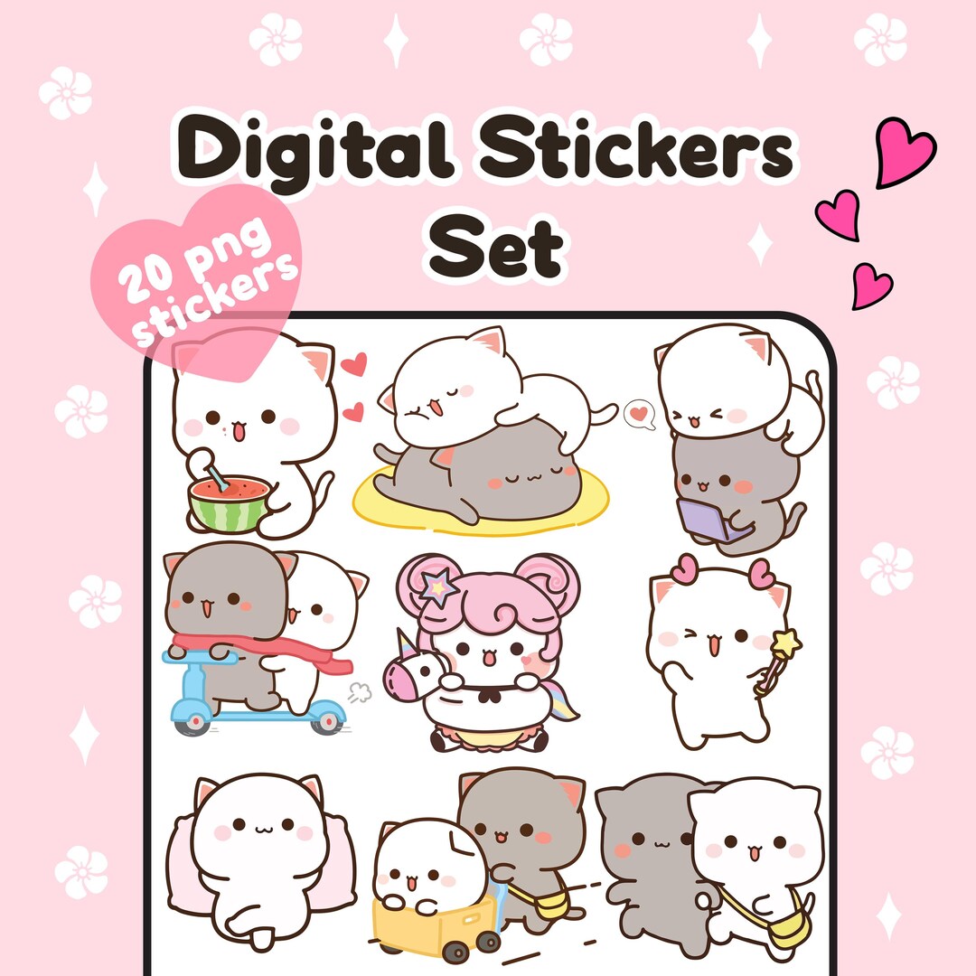 Girl Digital Stickers Cute Cat Kawaii Goodnotes Sticker Pack – Adorable ...