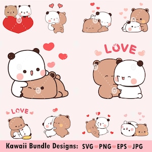 Kawaii Dudu Bubu hug love, Panda Bear couple love Svg, 10 Cute Dudu Bubu Kawaii Clipart Png uwu gift for lovers, Digital download