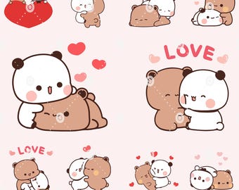 Kawaii Dudu Bubu hug love, Panda Bear couple love Svg, 10 Cute Dudu Bubu Kawaii Clipart Png uwu gift for lovers, Digital download