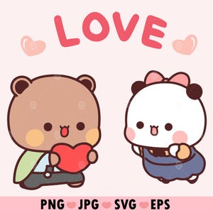 Kawaii Cute Bear Panda Couple love Svg, Lovely Panda and Bear, Cute Dudu Bubu Kawaii Clipart Png Couples gift, Digital download