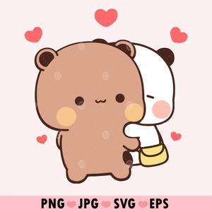Love Couple Kawaii Panda Bear Sublimation Svg, Lovely Panda and bear Cute Dudu Bubu Kawaii Clipart Png gift for lovers, Digital download