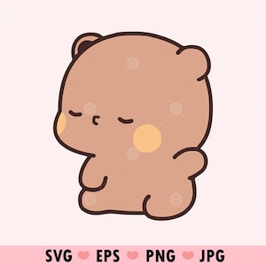 Funny brown Bear, Kawai bear seating, Lovely Bear, Cute Dudu Bubu Kawaii Bear Clipart Png, Kawaii Bear Png, Cute Bear Svg, Digital download