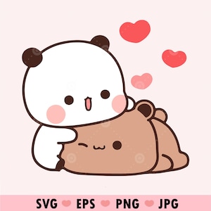 Kawaii Panda Bear Couple love Svg, Lovely Panda and bear Cute Dudu Bubu Kawaii Clipart Png gift for lovers, Digital download