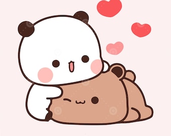 Kawaii Panda Bear Couple love Svg, Lovely Panda and bear Cute Dudu Bubu Kawaii Clipart Png gift for lovers, Digital download