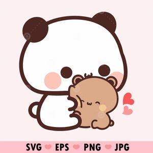 Kawaii Panda Bear Couple love Svg, Lovely Panda and bear Cute Dudu Bubu Kawaii Clipart Png gift for lovers, Digital download