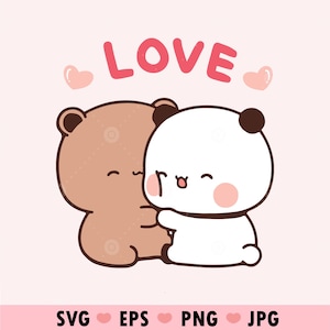 Bubu Dudu couple love Svg, Lovely Panda and bear Cute Dudu Bubu Kawaii Clipart Png uwu gift for lovers, Digital download