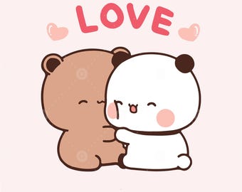 Bubu Dudu couple love Svg, Lovely Panda and bear Cute Dudu Bubu Kawaii Clipart Png uwu gift for lovers, Digital download
