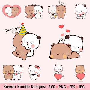 10 Cute Bubu Dudu Kawaii Clipart Svg gift for her, Kawaii animals Panda Bear couple lovely Panda Bear, Digital download