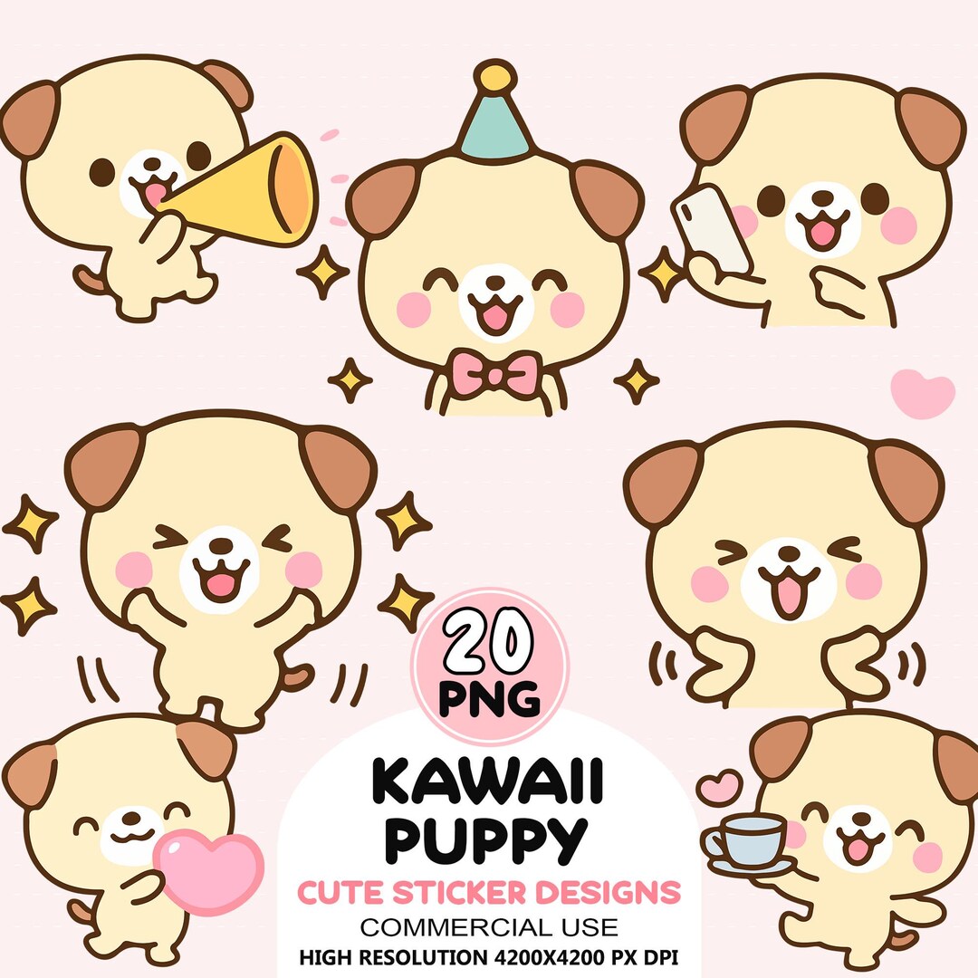 20 Kawaii Puppy PNG Dog Sticker Clipart Bundle Baby Puppy Cartoon High ...