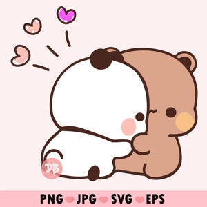 Cuteness Love Couple Kawaii Panda Bear  Svg, Lovely Panda and bear Cute Dudu Bubu Kawaii Clipart Png gift for lovers, Digital download