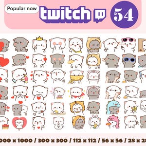 54 Cate Emote Set Bundle For Twitch, Mega Kawaii Peach and goma Emote Collection, Unique Emotes For Streaming Cute Designs Twitch Emote Pack