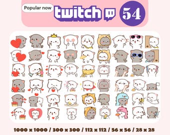 54 Cate Emote Set Bundle For Twitch, Mega Kawaii Peach and goma Emote Collection, Unique Emotes For Streaming Cute Designs Twitch Emote Pack