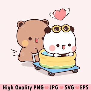 Cute Panda Bear Couple love Svg, Lovely Panda and bear Cute Dudu Bubu Kawaii Clipart Png gift ting for lovers, Digital download