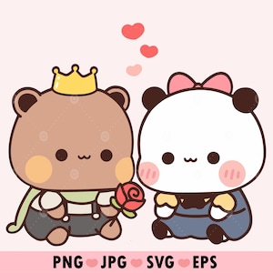 Kawaii Cute Bear Panda Couple love Svg, Lovely Panda and Bear, Cute Dudu Bubu Kawaii Clipart Png Couples gift, Digital download