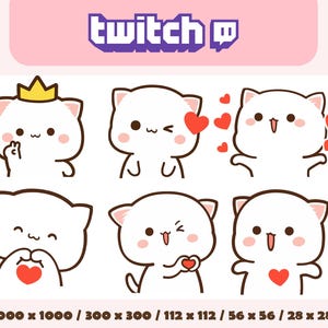 Emotes twitch Cat, 6 Kawaii Peach Cat Mochi Emoji, Love Emote, Cute Cartoon uwu Emote, Community Emote, Youtube, Discord, Digital Download
