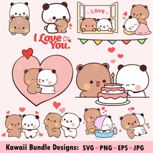 Kawaii Dudu Bubu hug love, Panda Bear couple love Svg, 10 Cute Dudu Bubu Kawaii Clipart Png uwu gift ting for lovers, Digital download
