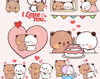 Kawaii Dudu Bubu hug love, Panda Bear couple love Svg, 10 Cute Dudu Bubu Kawaii Clipart Png uwu gift ting for lovers, Digital download