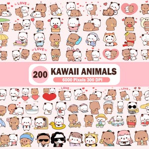 Kawaii Clipart Bundle - 200 Cute Kawaii PNG Clipart Set, Kawaii Animal Clipart, Kawaii Dudu Bubu Motki, Cute Animal Clipart, Kawaii Stickers
