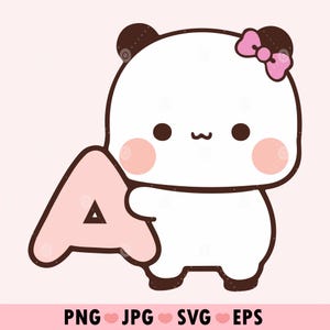 Animals Alphabet A Clipart, Kawaii Panda Bear Monogram A png, Cute bubu Monograms Svg , kawaii alphabet, Printable Stickers - Commercial Use