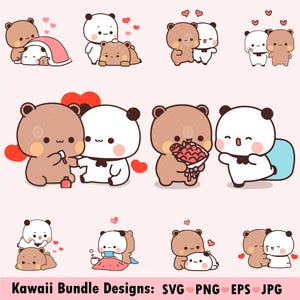 Kawaii Cute Dudu Bubu hug love, Panda Bear couple love Svg, 10 Cute Dudu Bubu Kawaii Clipart Png gift for lovers, Digital download