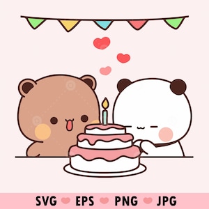 Kawaii Panda Bear Cake, Couple love Svg, Lovely Panda and bear Cute Dudu Bubu Kawaii Clipart Png gift for lovers, Digital download