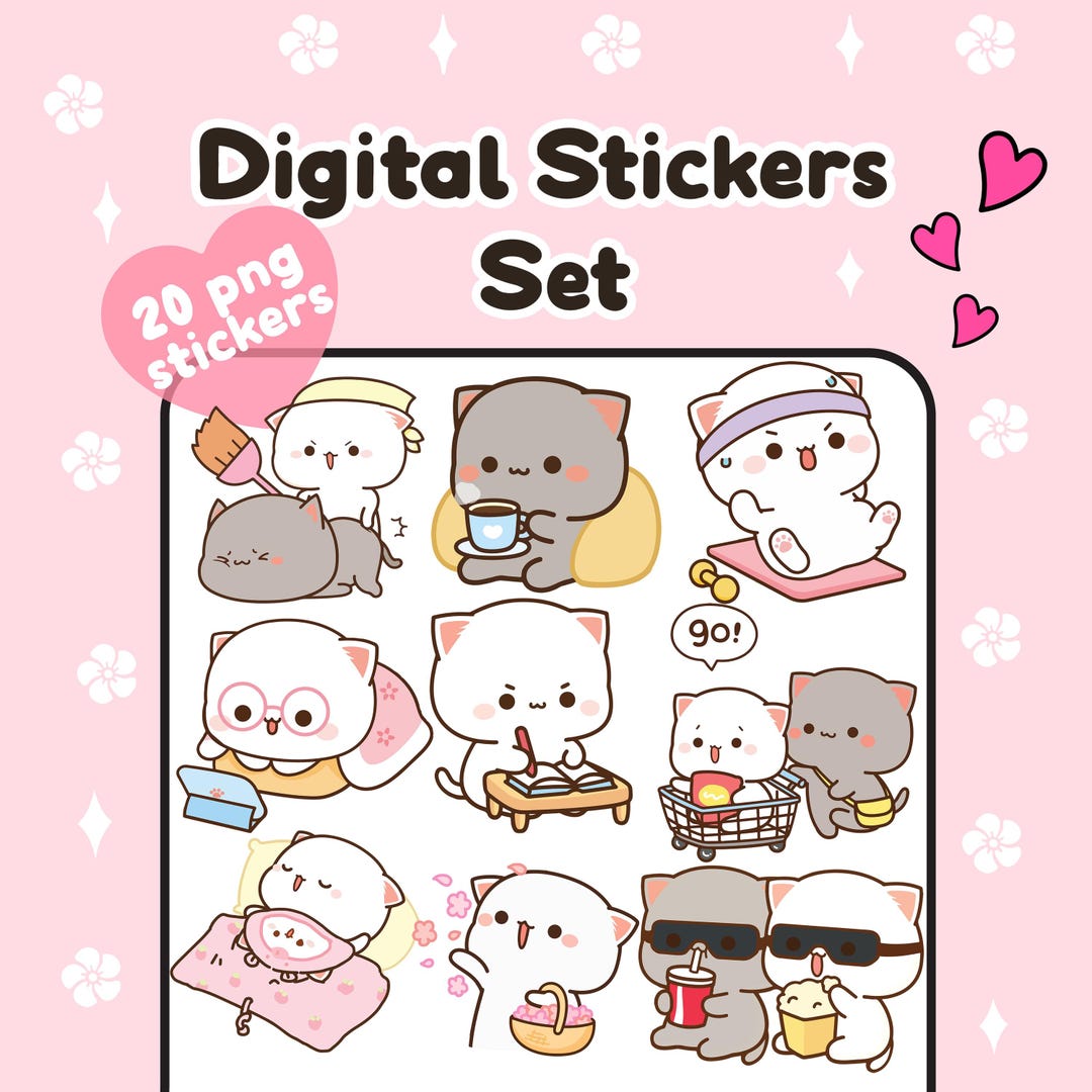 Digital Stickers Cute Cat Kawaii Goodnotes Sticker Pack – Adorable ...