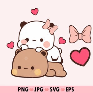 Cute Png of kawaii couple Bubu and Dudu, Cute Panda Bear Png, Cute Bow Png, Cute Heart png, Cute Cartoon Svg, Digital Download