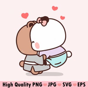 Kawaii Panda Bear Couple love Svg, Lovely Panda and bear Cute Dudu Bubu Kawaii Clipart Png uwu gift for lovers, Digital download