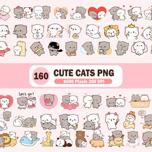 Peach and Goma Bundle PNG, Peach Cat Digital Art, Cute Kitten Download, Cute Cat Cartoon, Cat Lover Gift, Cute kawaii Animal Stickers