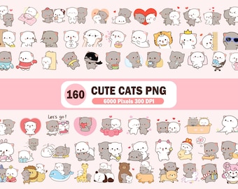 Peach and Goma Bundle PNG, Peach Cat Digital Art, Cute Kitten Download, Cute Cat Cartoon, Cat Lover Gift, Cute kawaii Animal Stickers
