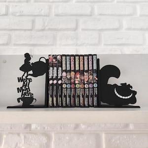 Suportes para livros Alice no País das Maravilhas | Decoração clássica de conto de fadas para estante, fantasia infantil